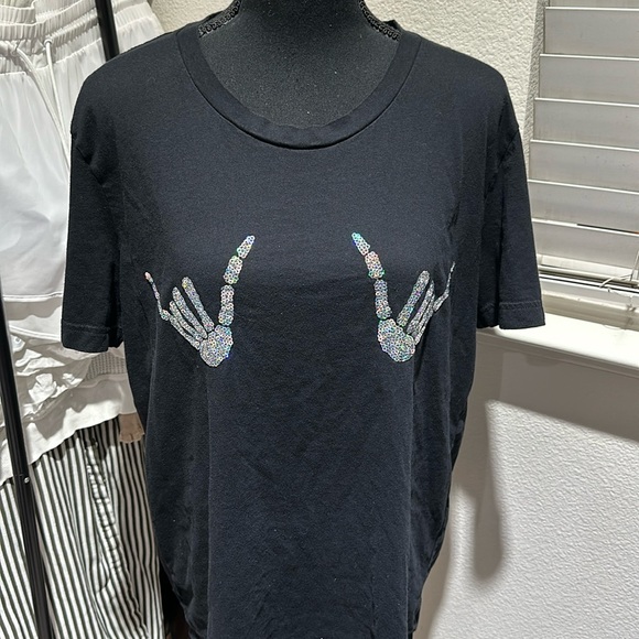 Victoria's Secret PINK GHOSTING YOU Bones Skeleton Bling T-Shirt NEW Super Cool - Picture 4 of 4